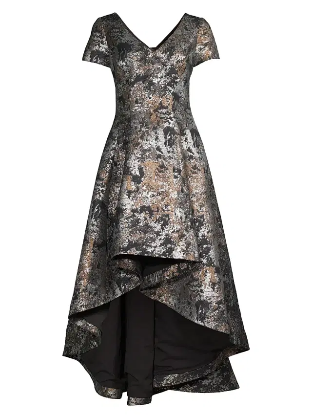 Women's Jacquard High-Low Gown - Black Gold