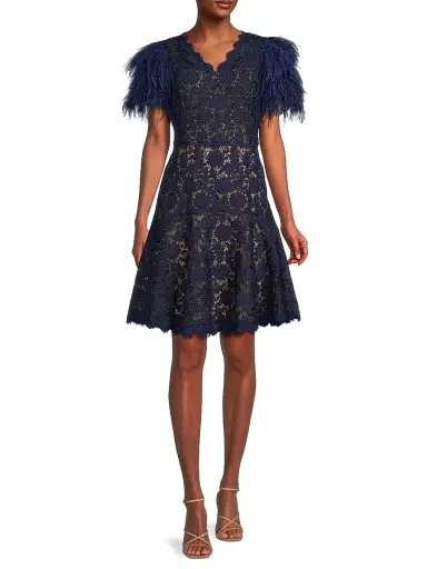 Shani Women's Feathers Lace Minidress - Navy Beige - Size 10 | Thumbnail 2 Shani Women's Feathers Lace Minidress - Navy Beige - Size 10 | Thumbnail 2
