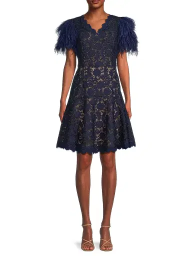 Shani Women's Feathers Lace Minidress - Navy Beige - Size 10 | Thumbnail 3 Shani Women's Feathers Lace Minidress - Navy Beige - Size 10 | Thumbnail 3
