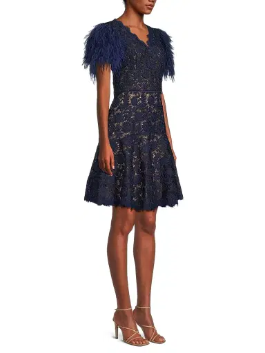 Shani Women's Feathers Lace Minidress - Navy Beige - Size 10 | Thumbnail 4 Shani Women's Feathers Lace Minidress - Navy Beige - Size 10 | Thumbnail 4