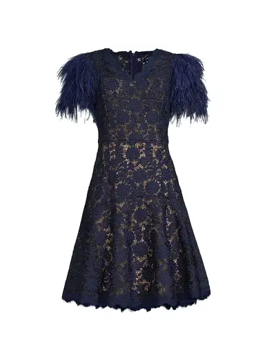 Shani Women's Feathers Lace Minidress - Navy Beige - Size 10 | Thumbnail 1 Shani Women's Feathers Lace Minidress - Navy Beige - Size 10 | Thumbnail 1
