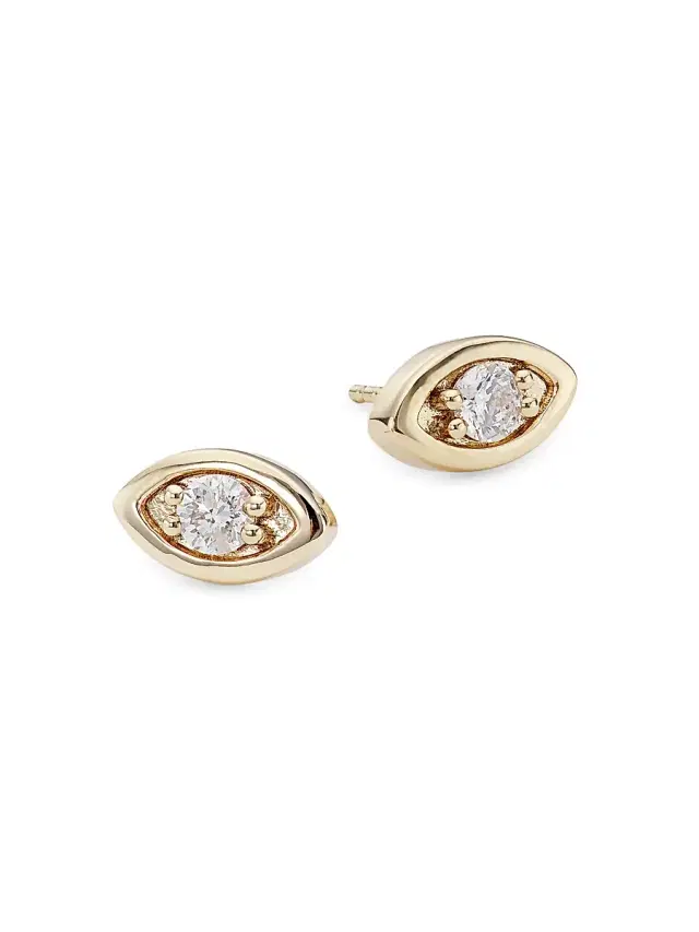 Women's 14K Yellow Gold & Diamond Evil-Eye Stud Earrings