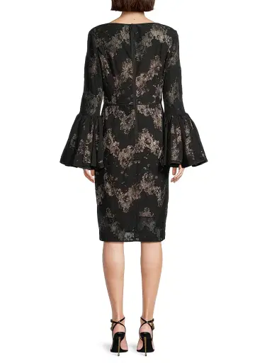 Shani Women's Metallic Lace Bell-Sleeve Sheath Dress - Black Beige - Size 14 | Thumbnail 5 Shani Women's Metallic Lace Bell-Sleeve Sheath Dress - Black Beige - Size 14 | Thumbnail 5