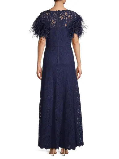 Shani Women's Lace & Feather V-Neck Gown - Navy - Size 10 | Thumbnail 5 Shani Women's Lace & Feather V-Neck Gown - Navy - Size 10 | Thumbnail 5