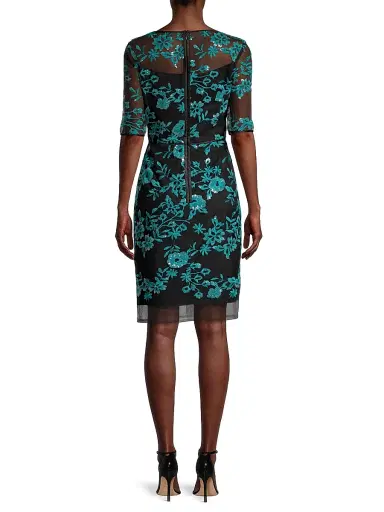Shani Women's Novelty Embroidered Illusion Dress - Black Teal - Size 10 | Thumbnail 5