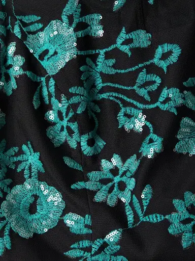 Shani Women's Novelty Embroidered Illusion Dress - Black Teal - Size 10 | Thumbnail 6
