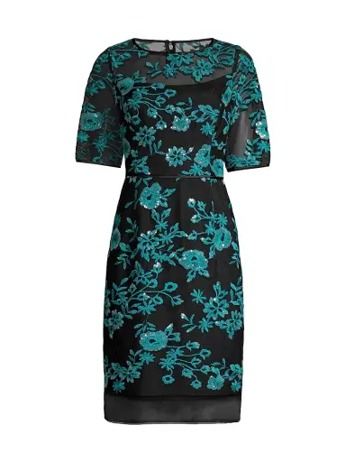 Shani Women's Novelty Embroidered Illusion Dress - Black Teal - Size 10 | Thumbnail 1