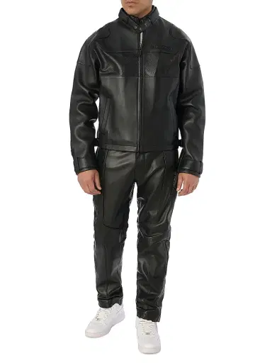 AVIREX Men's Black-Out Leather Racing Jacket - Black | Thumbnail 2
