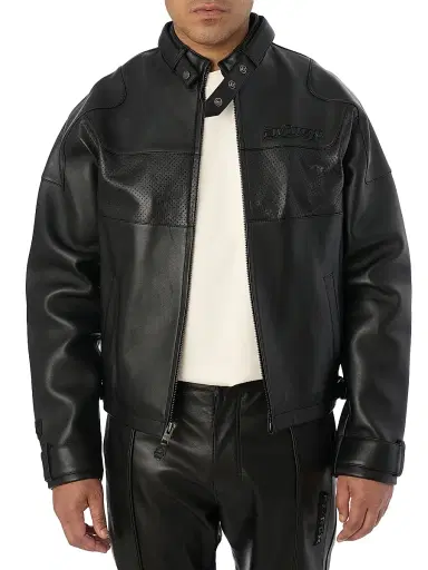 AVIREX Men's Black-Out Leather Racing Jacket - Black | Thumbnail 4