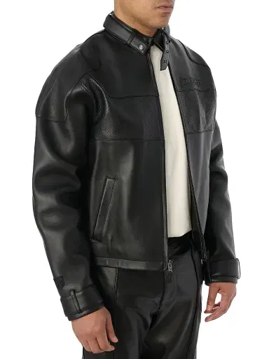 AVIREX Men's Black-Out Leather Racing Jacket - Black | Thumbnail 6