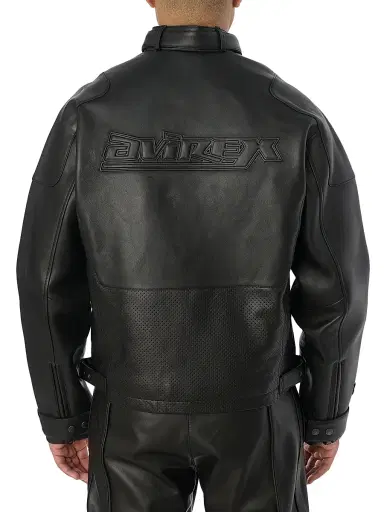 AVIREX Men's Black-Out Leather Racing Jacket - Black | Thumbnail 7