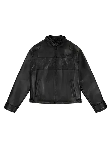 AVIREX Men's Black-Out Leather Racing Jacket - Black | Thumbnail 1