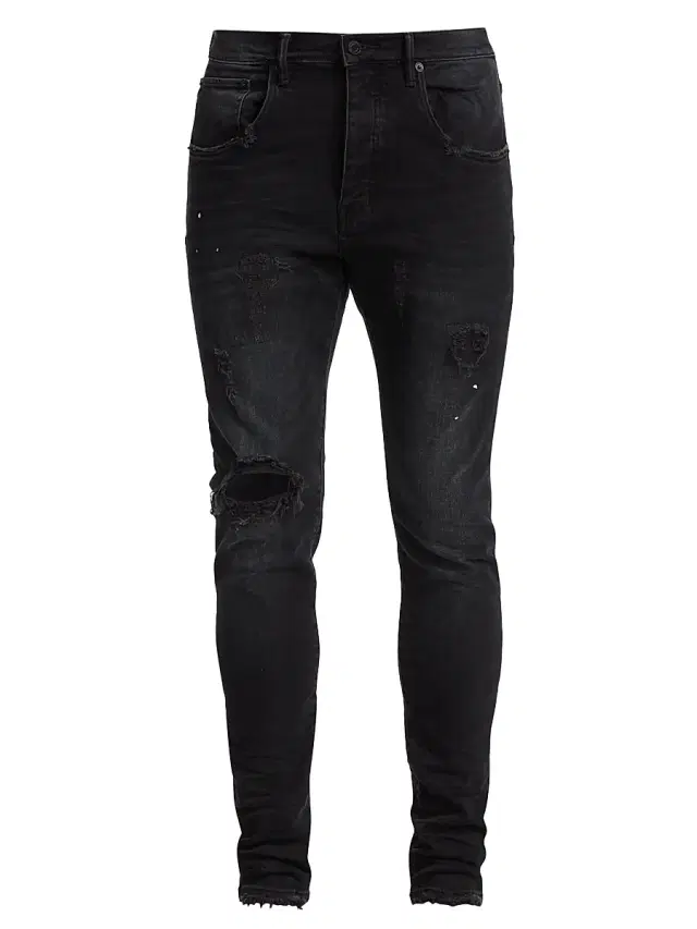 Men's P002 Over Spray Slim-Fit Jeans - Black Repair
