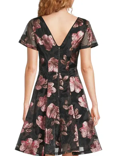 Shani Women's Floral Jacquard Fit & Flare Minidress - Black Pink - Size 14 | Thumbnail 5