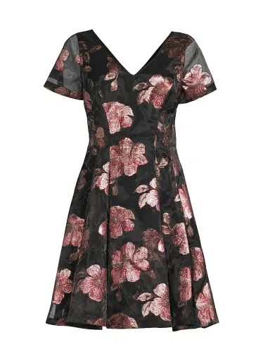 Shani Women's Floral Jacquard Fit & Flare Minidress - Black Pink - Size 14 | Thumbnail 1