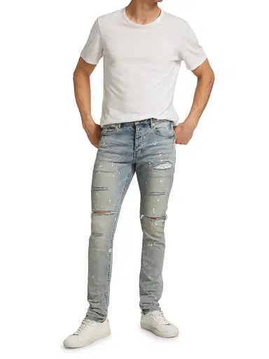 Purple Brand Men's P001 Paint Splatter Distressed Skinny Jeans - Light Indigo Paint - Size 40 | Thumbnail 2