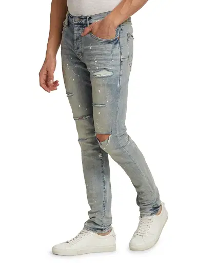 Purple Brand Men's P001 Paint Splatter Distressed Skinny Jeans - Light Indigo Paint - Size 40 | Thumbnail 4