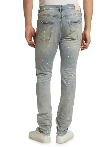 Purple Brand Men's P001 Paint Splatter Distressed Skinny Jeans - Light Indigo Paint - Size 40 | Thumbnail 5