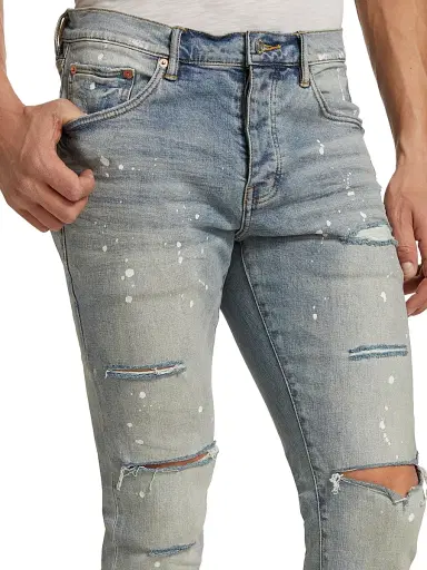 Purple Brand Men's P001 Paint Splatter Distressed Skinny Jeans - Light Indigo Paint - Size 40 | Thumbnail 6
