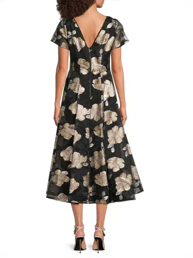 Shani Women's Jacquard Organza V-Neck Midi-Dress - Black Gold - Size 16 | Thumbnail 5 Shani Women's Jacquard Organza V-Neck Midi-Dress - Black Gold - Size 16 | Thumbnail 5