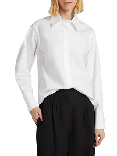 Co Women's Cotton Poplin Button-Up Shirt - White - Size Large | Thumbnail 3