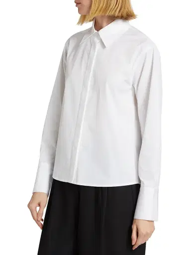 Co Women's Cotton Poplin Button-Up Shirt - White - Size Large | Thumbnail 4