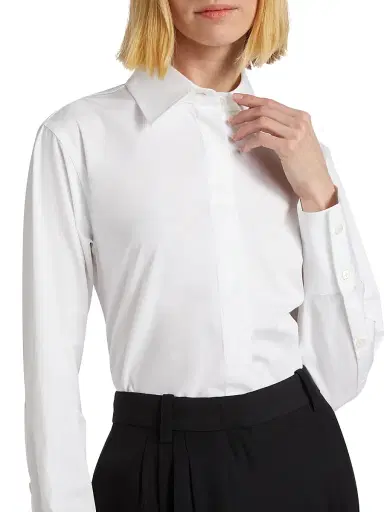 Co Women's Cotton Poplin Button-Up Shirt - White - Size Large | Thumbnail 6