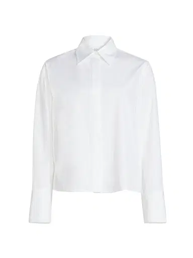 Co Women's Cotton Poplin Button-Up Shirt - White - Size Large | Thumbnail 1