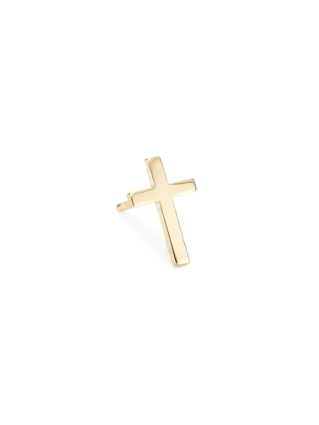 Women's 14K Yellow Gold Tiny Pure Cross Single Stud Earring - Gold