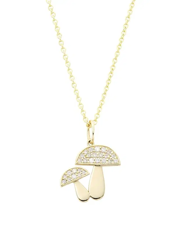 Women's Psychedelic Grooves 14K Yellow Gold & 0.162 TCW Diamond Mushroom Pendant Necklace - Crystal Gold