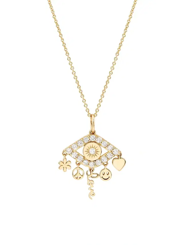 Women's 14K Yellow Gold & 0.18 TCW Diamonds Evil Eye Necklace - Gold