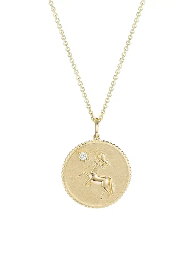 Women's 14K Yellow Gold & Diamond Zodiac Medallion Pendant Necklace - Sagittarius