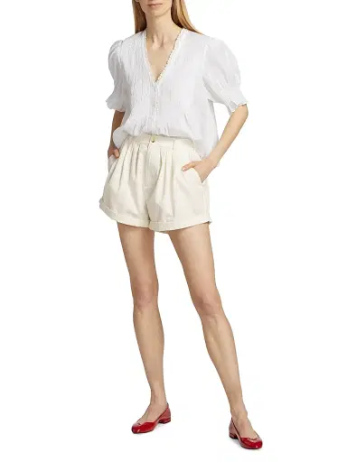 DÔEN Women's Paige Pleated Cotton Shorts - Salt - Size 8 | Thumbnail 2 DÔEN Women's Paige Pleated Cotton Shorts - Salt - Size 8 | Thumbnail 2