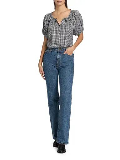 DÔEN Women's June Gingham Cotton Top - Navy La Maddalena Gingham | Thumbnail 2