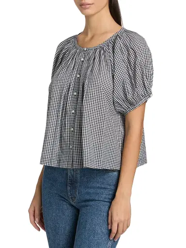 DÔEN Women's June Gingham Cotton Top - Navy La Maddalena Gingham | Thumbnail 4