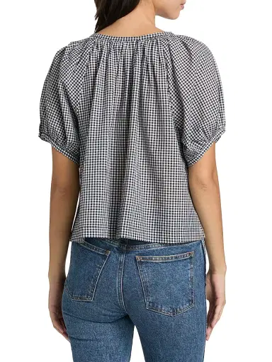 DÔEN Women's June Gingham Cotton Top - Navy La Maddalena Gingham | Thumbnail 5