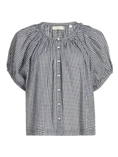 DÔEN Women's June Gingham Cotton Top - Navy La Maddalena Gingham | Thumbnail 1