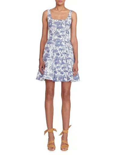 Staud Women's Wells Toile Cotton Poplin Minidress - Blue Toile | Thumbnail 2 Staud Women's Wells Toile Cotton Poplin Minidress - Blue Toile | Thumbnail 2