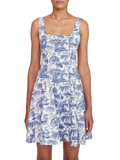 Staud Women's Wells Toile Cotton Poplin Minidress - Blue Toile | Thumbnail 3 Staud Women's Wells Toile Cotton Poplin Minidress - Blue Toile | Thumbnail 3