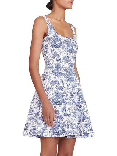 Staud Women's Wells Toile Cotton Poplin Minidress - Blue Toile | Thumbnail 4 Staud Women's Wells Toile Cotton Poplin Minidress - Blue Toile | Thumbnail 4