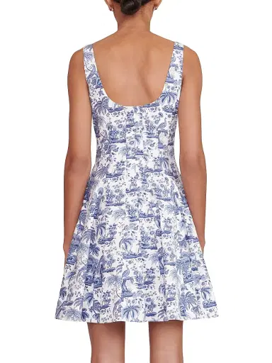Staud Women's Wells Toile Cotton Poplin Minidress - Blue Toile | Thumbnail 5 Staud Women's Wells Toile Cotton Poplin Minidress - Blue Toile | Thumbnail 5