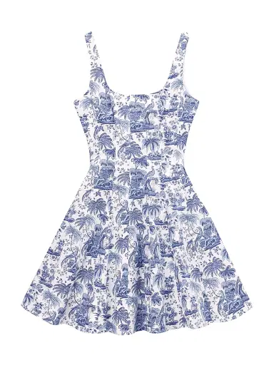 Staud Women's Wells Toile Cotton Poplin Minidress - Blue Toile | Thumbnail 1 Staud Women's Wells Toile Cotton Poplin Minidress - Blue Toile | Thumbnail 1