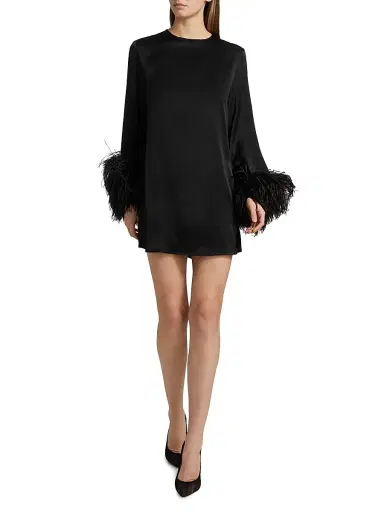 Lapointe Women's Double-Face Satin Feather-Cuff Minidress - Black - Size Small | Thumbnail 2