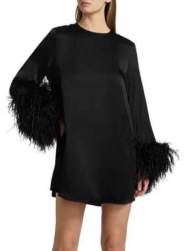 Lapointe Women's Double-Face Satin Feather-Cuff Minidress - Black - Size Small | Thumbnail 3