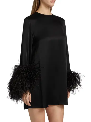 Lapointe Women's Double-Face Satin Feather-Cuff Minidress - Black - Size Small | Thumbnail 4