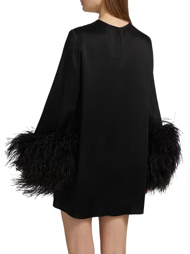 Lapointe Women's Double-Face Satin Feather-Cuff Minidress - Black - Size Small | Thumbnail 5