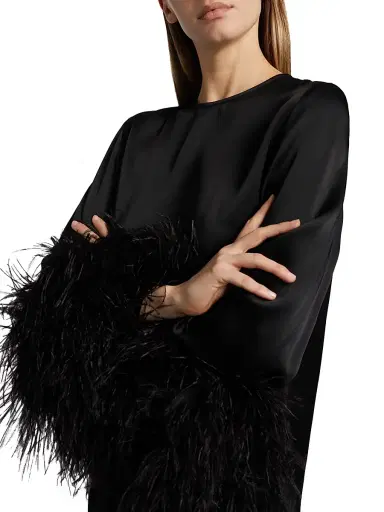 Lapointe Women's Double-Face Satin Feather-Cuff Minidress - Black - Size Small | Thumbnail 6