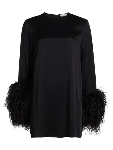 Lapointe Women's Double-Face Satin Feather-Cuff Minidress - Black - Size Small | Thumbnail 1
