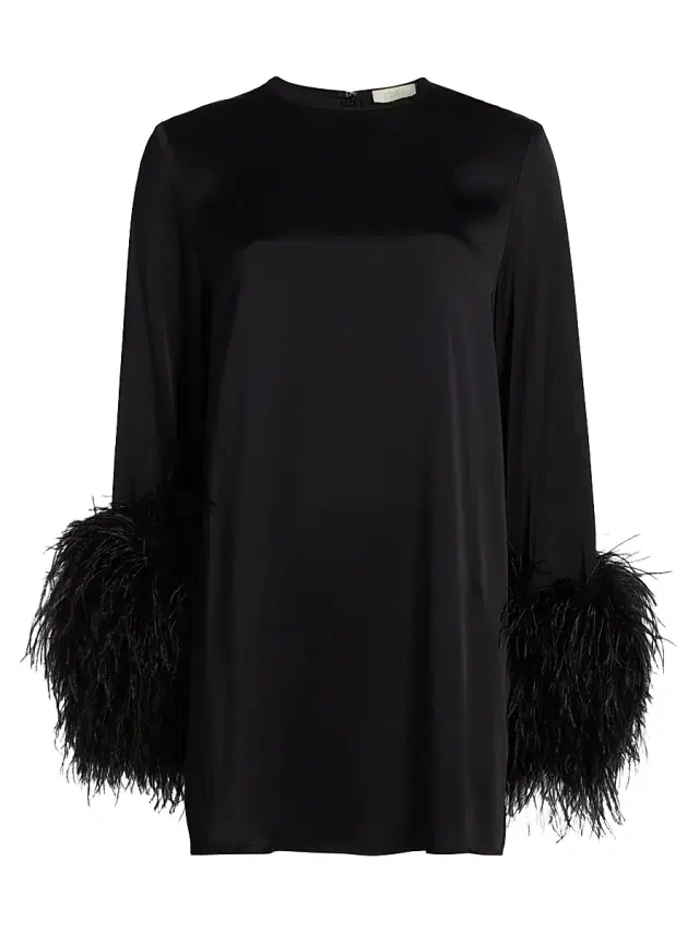 LAPOINTE Women's Double-Face Satin Feather-Cuff Minidress - Black
