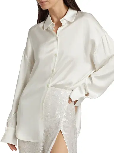 LAPOINTE Women's Multi-Way Double-Faced Satin Button-Front Shirt - White | Thumbnail 6 LAPOINTE Women's Multi-Way Double-Faced Satin Button-Front Shirt - White | Thumbnail 6